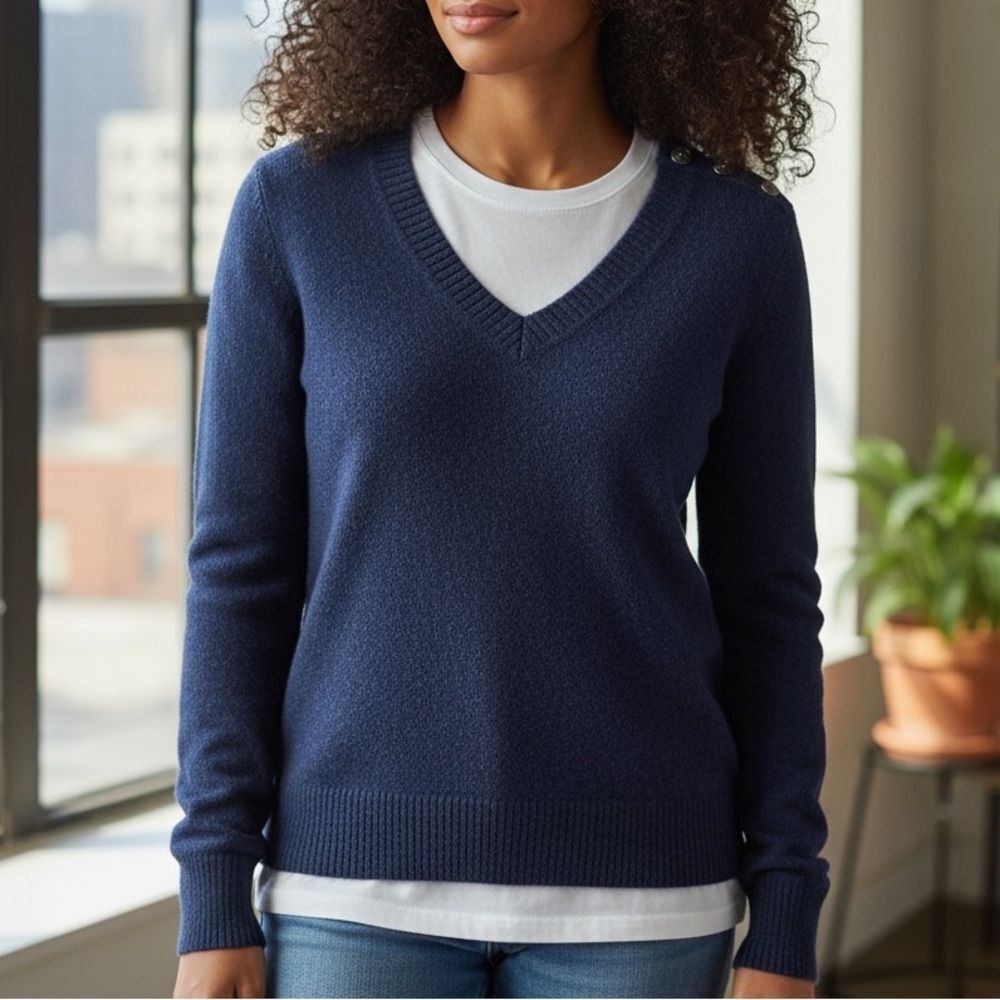 J. Crew‎ v neck button shoulder wool blend sweater S